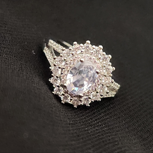 Charm Silver Designer Blue/White Diamond Ring - Picture 8 of 9